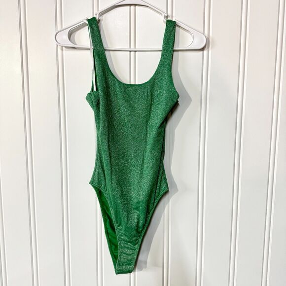 Princess Polly Tops - PRINCESS POLLY Bodysuit Women Size 4 Sequin Shimmery Green Holiday Round Neck